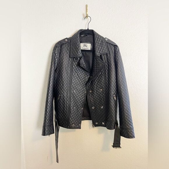 Burberry London quilted black Leather moto Jacket M - Picture 3 of 12